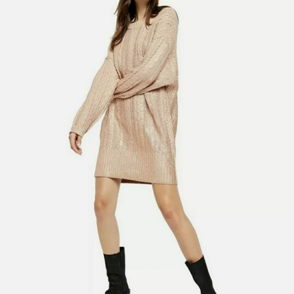 Free People Cream Puff Matte Gold Sweater Dress - Picture 1 of 11